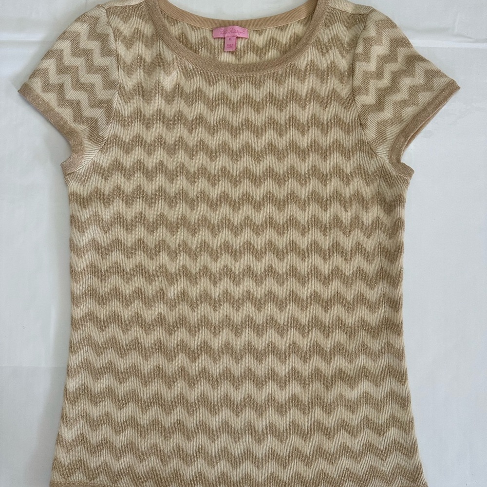 Lilly Pulitzer S/S  Merino Wool Chevron Pattern Shimmer Sweater XL